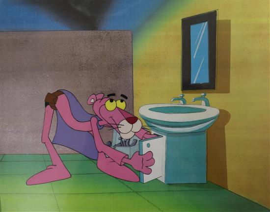 The Pink Panther, one off production cell, 21 x 26cm, unframed, together with original sketch